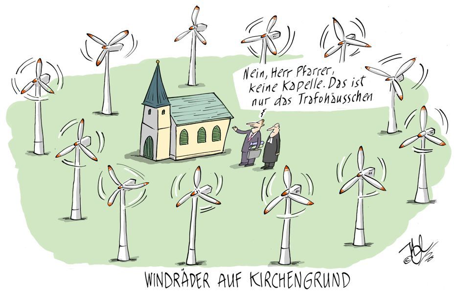 windräder auf kirchengrund